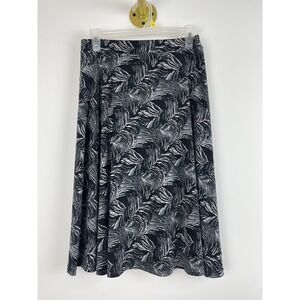 00489 - George Women's Black White Leaf Print A-Line Midi Skirt Size M 8-10